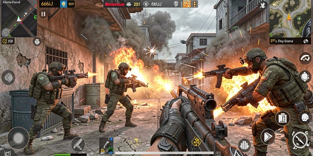 Tampilan intens dari gameplay FPS yang seru dan menegangkan.