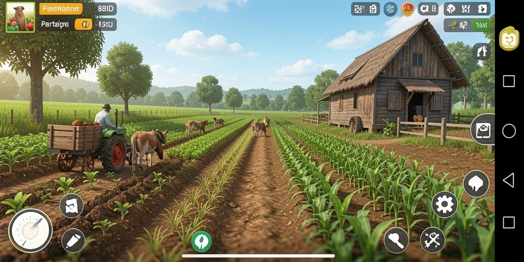 Tangkapan layar gameplay 88ID dengan aktivitas bertani yang menyenangkan.