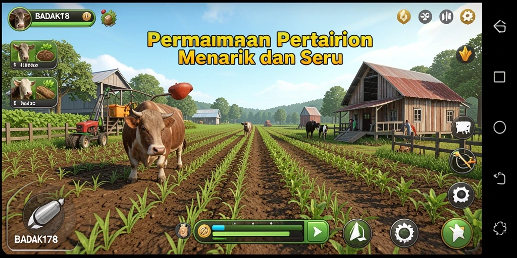 Screenshot utama BADAK178 menampilkan gameplay menarik dari aktivitas pertanian.