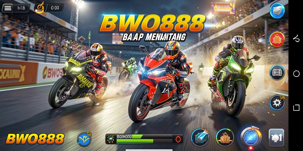 Tampilan gameplay BWO888 dengan aksi balap motor yang seru.