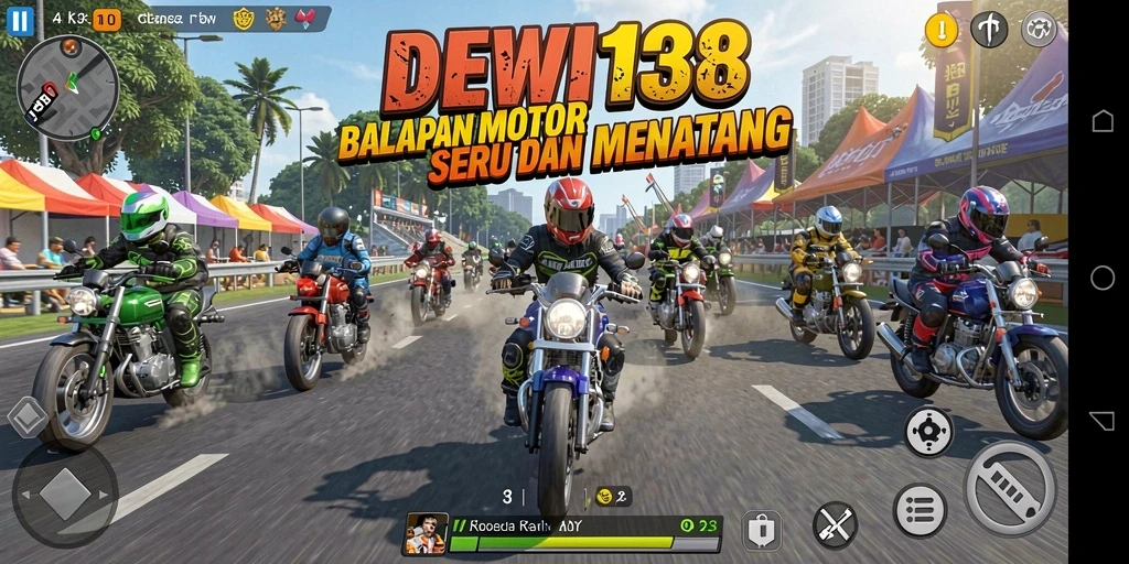 Tampilan gameplay balapan motor yang mendebarkan di DEWI138.