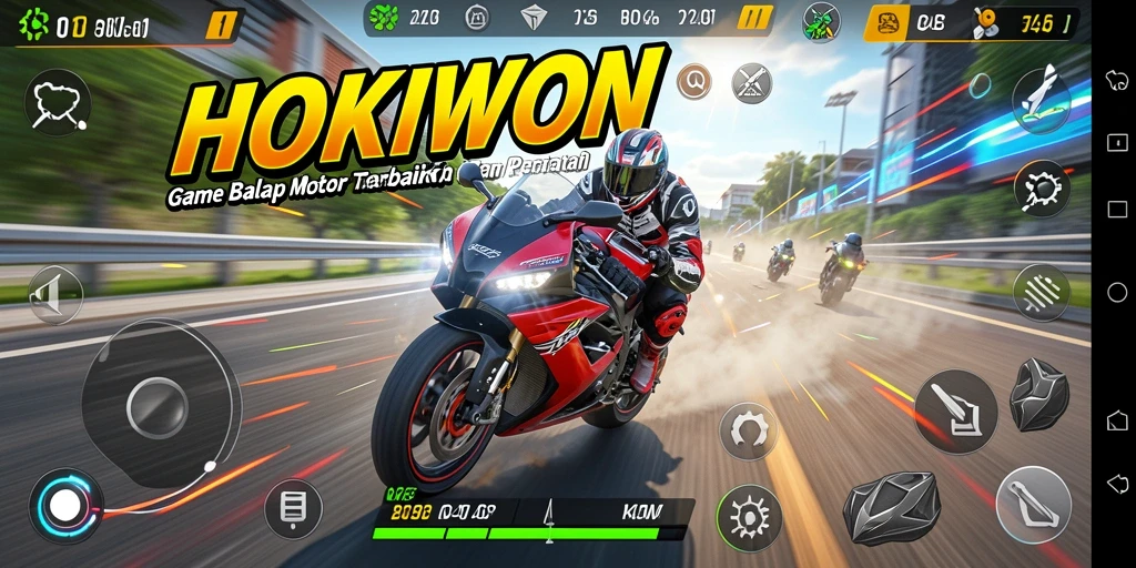 Gameplay seru HOKIWON dengan balapan motor yang mendebarkan.