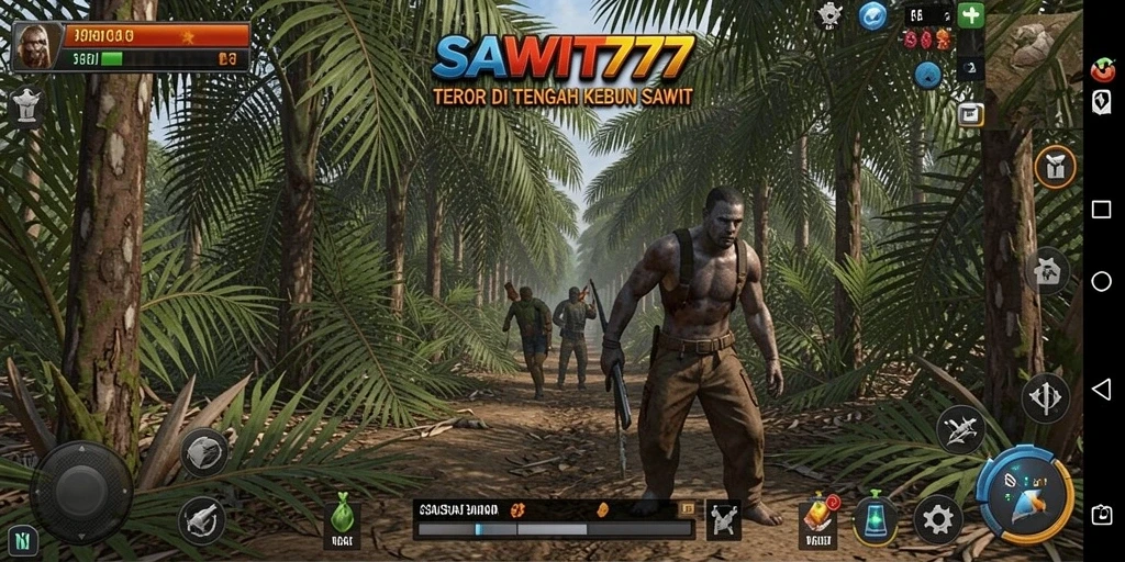 Screenshot menampilkan ketegangan dalam gameplay SAWIT777 di kebun sawit.