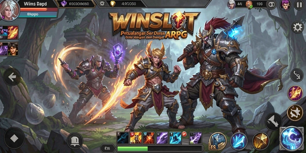 Screenshot dari gameplay WINSLOT yang menunjukkan aksi pertempuran ARPG yang intens.
